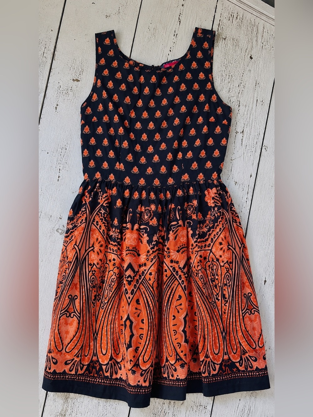 Ultra Pink Navy and Orange Paisley Midi Dress